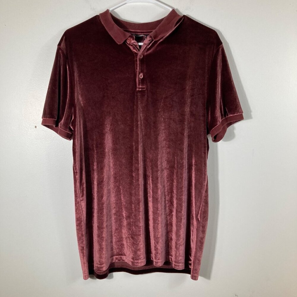 Womens Asos Velvet Short Sleeve Polo Wine Colored L Poly Elastane